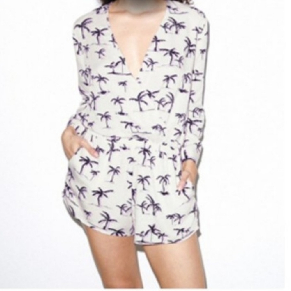 American Apparel Palm Tree Crossfront Romper Shorts Women's Size Medium NEW
